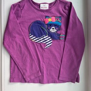 Hanna Andersson Purple Long Sleeve Tee with Cat Applique